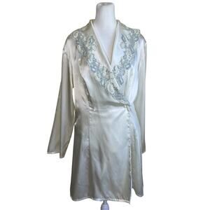 Victoria’s Secret Vintage 90s Ivory Satin Lace Teddy & Robe Two Piece Set Luxury